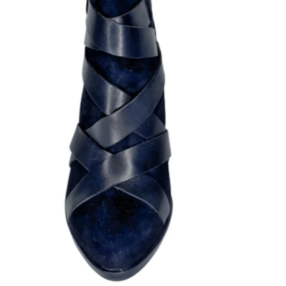 Sam Edelman Navy Suede Strappy Stiletto Ankle Booties Size 6.5